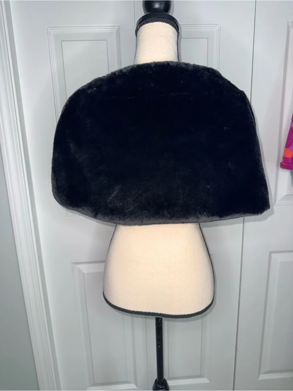 Danny & Nicole Black Faux Fur Shoulder Wrap with Decorative Brooch